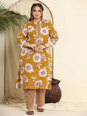  mustard pure cotton kurta dupatta pant set with handwork 5