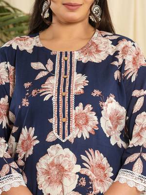  navy blue pure cotton kurta dupatta pant set with handwork 4