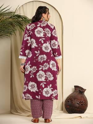  purple pure cotton kurta dupatta pant set with handwork 3