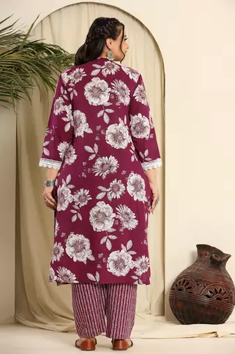  purple pure cotton kurta dupatta pant set with handwork