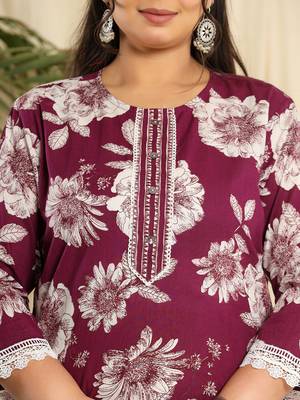  purple pure cotton kurta dupatta pant set with handwork 4