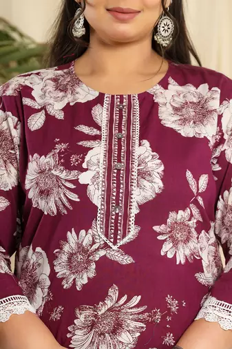  purple pure cotton kurta dupatta pant set with handwork