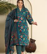  navy blue pure cotton sequins work kurta dupatta pant set with handwork