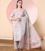 grey pure cotton angrakha kurta dupatta pant set