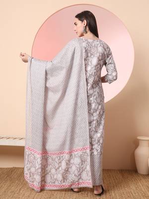  grey pure cotton angrakha kurta dupatta pant set 3