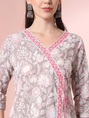  grey pure cotton angrakha kurta dupatta pant set 4