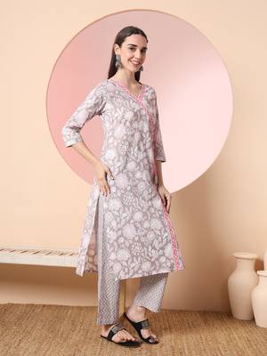  grey pure cotton angrakha kurta dupatta pant set 5