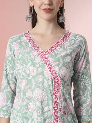 sea green pure cotton angrakha kurta dupatta pant set 4