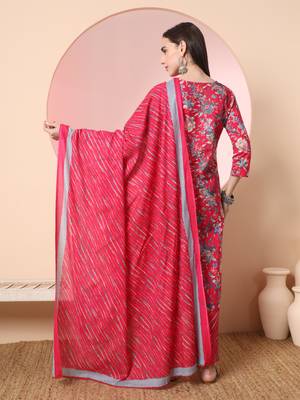  pink pure cotton thread work straight kurta dupatta pant set 3