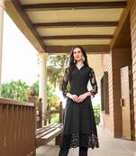 Black hand embroidery art silk straight cut kurta &