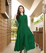 Green hand embroidery art silk anarkali kurta &