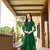 Green hand embroidery art silk straight cut kurta & pants set