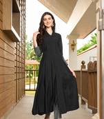 Black hand embroidery art silk anarkali kurta & pants set