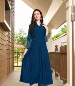 Blue hand embroidery art silk anarkali kurta & pants set