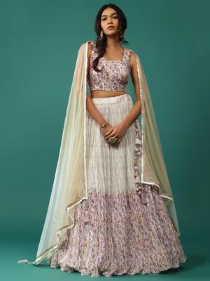 white digital printed georgette lehenga set choli with dupatta 1