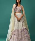 Enchanting White Digital Printed Georgette Function Wear Lehenga Choli