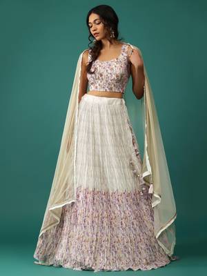white digital printed georgette lehenga set choli with dupatta 2