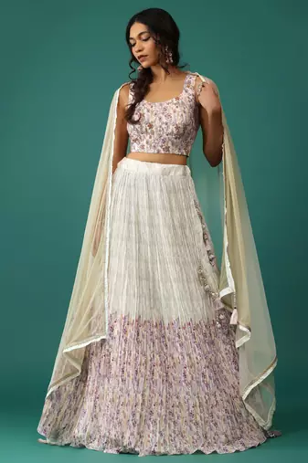 white digital printed georgette lehenga set choli with dupatta