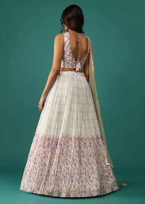 white digital printed georgette lehenga set choli with dupatta 3