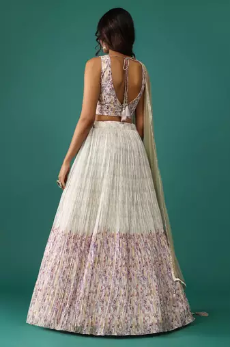 white digital printed georgette lehenga set choli with dupatta