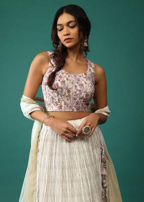 white digital printed georgette lehenga set choli with dupatta 4