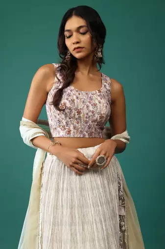 white digital printed georgette lehenga set choli with dupatta