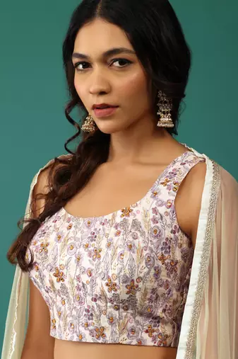 white digital printed georgette lehenga set choli with dupatta