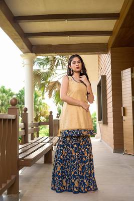 Beige resham embroidery cotton silk straight cut  kurta & 4