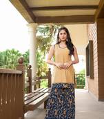 Beige resham embroidery cotton silk straight cut  kurta & sharara set