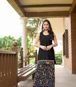 Black resham embroidery cotton silk straight cut  kurta & sharara set