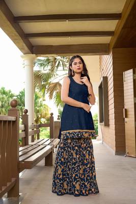 Blue resham embroidery cotton silk straight cut  kurta & sharara set 4