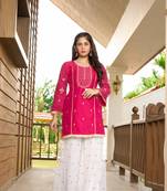 Pink resham embroidery cotton silk straight cut  kurta &