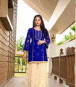 Blue resham embroidery cotton silk straight cut  kurta &