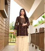 Brown resham embroidery cotton silk straight cut  kurta &