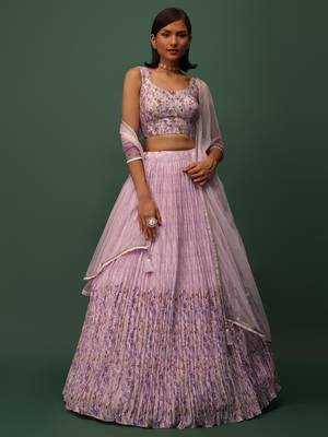 pink digital printed georgette lehenga set choli with dupatta 1