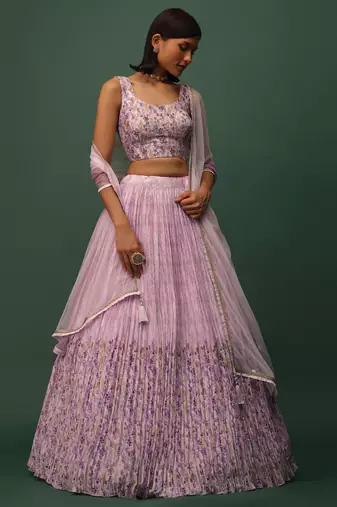 pink digital printed georgette lehenga set choli with dupatta