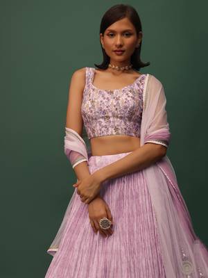 pink digital printed georgette lehenga set choli with dupatta 4