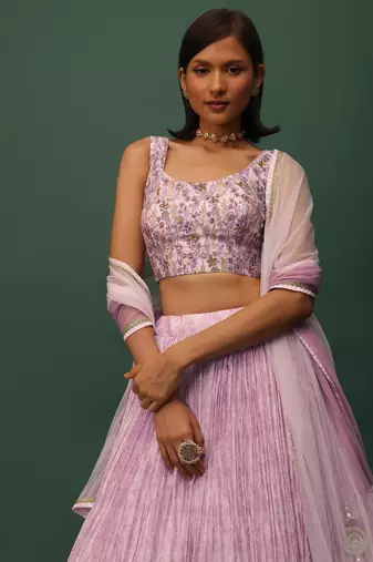 pink digital printed georgette lehenga set choli with dupatta