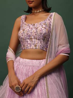 pink digital printed georgette lehenga set choli with dupatta 5