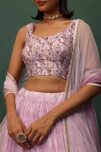 pink digital printed georgette lehenga set choli with dupatta