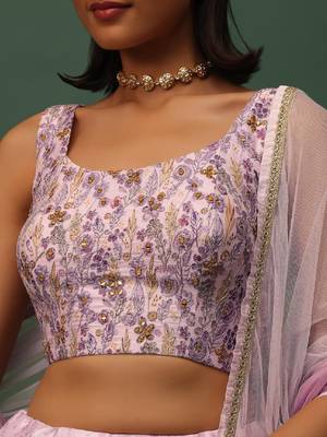 pink digital printed georgette lehenga set choli with dupatta 6