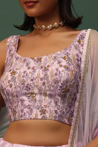 pink digital printed georgette lehenga set choli with dupatta