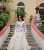 WHITE DESIGNER SEQUINS EMBROIDERD READYMADE CO-ORD SET IN LAHENGA
