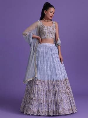 marvelous blue digital printed georgette lehenga set choli with dupatta 1