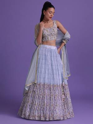 marvelous blue digital printed georgette lehenga set choli with dupatta 2