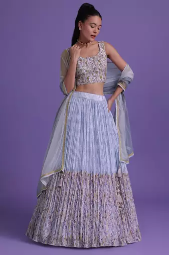 marvelous blue digital printed georgette lehenga set choli with dupatta