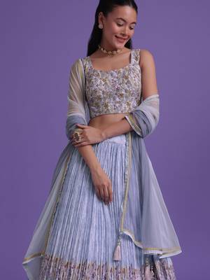marvelous blue digital printed georgette lehenga set choli with dupatta 4