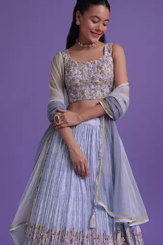 marvelous blue digital printed georgette lehenga set choli with dupatta