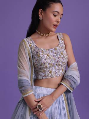 marvelous blue digital printed georgette lehenga set choli with dupatta 5