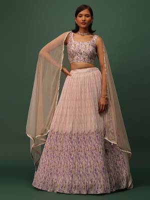 marvelous beige digital printed georgette lehenga set choli with dupatta 1